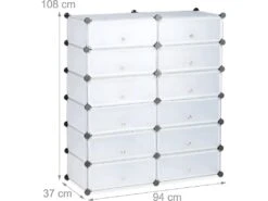 Meuble à Chaussures étagère Armoire Rangement Avec 12 Casiers 24 Paires Transparent 13_0001634
