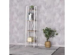 LIETA - Etagère Colonne à 4 Niveaux Bois Et Métal Blanc -Electroménager Soldes meuble de rangement 9158755