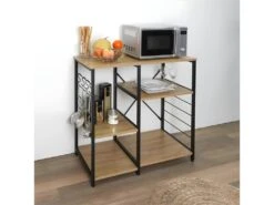 STAVI - Meuble De Rangement Métal Noir Plateaux Effet Bois -Electroménager Soldes meuble de rangement 9163855