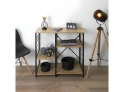 STAVI - Meuble De Rangement Métal Noir Plateaux Effet Bois -Electroménager Soldes meuble de rangement 9163857