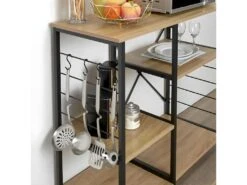 STAVI - Meuble De Rangement Métal Noir Plateaux Effet Bois -Electroménager Soldes meuble de rangement 9163859