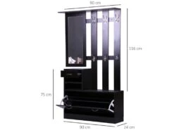 Ensemble De Meubles D'entrée Design Contemporain : Meuble Chaussures, Miroir Et Panneau Porte-manteau Panneaux De Particules Noir -Electroménager Soldes meuble de rangement 9421071