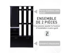 Ensemble De Meubles D'entrée Design Contemporain : Meuble Chaussures, Miroir Et Panneau Porte-manteau Panneaux De Particules Noir -Electroménager Soldes meuble de rangement 9421073