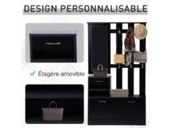 Ensemble De Meubles D'entrée Design Contemporain : Meuble Chaussures, Miroir Et Panneau Porte-manteau Panneaux De Particules Noir -Electroménager Soldes meuble de rangement 9421075