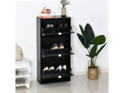 Meuble à Chaussures 3 Portes Abattantes 3 Compartiments MDF Noir Laqué -Electroménager Soldes meuble de rangement 9421367
