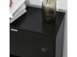 Meuble à Chaussures 3 Portes Abattantes 3 Compartiments MDF Noir Laqué -Electroménager Soldes meuble de rangement 9421369