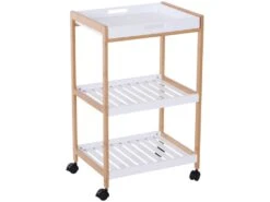 HOMCOM Chariot De Service Desserte De Cuisine à Roulettes 2 étagères + Plateau Amovible Bois De Pin MDF Blanc -Electroménager Soldes meuble de rangement 9429341