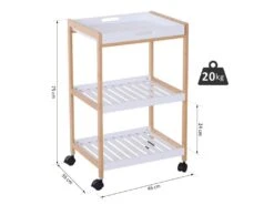 HOMCOM Chariot De Service Desserte De Cuisine à Roulettes 2 étagères + Plateau Amovible Bois De Pin MDF Blanc -Electroménager Soldes meuble de rangement 9429343