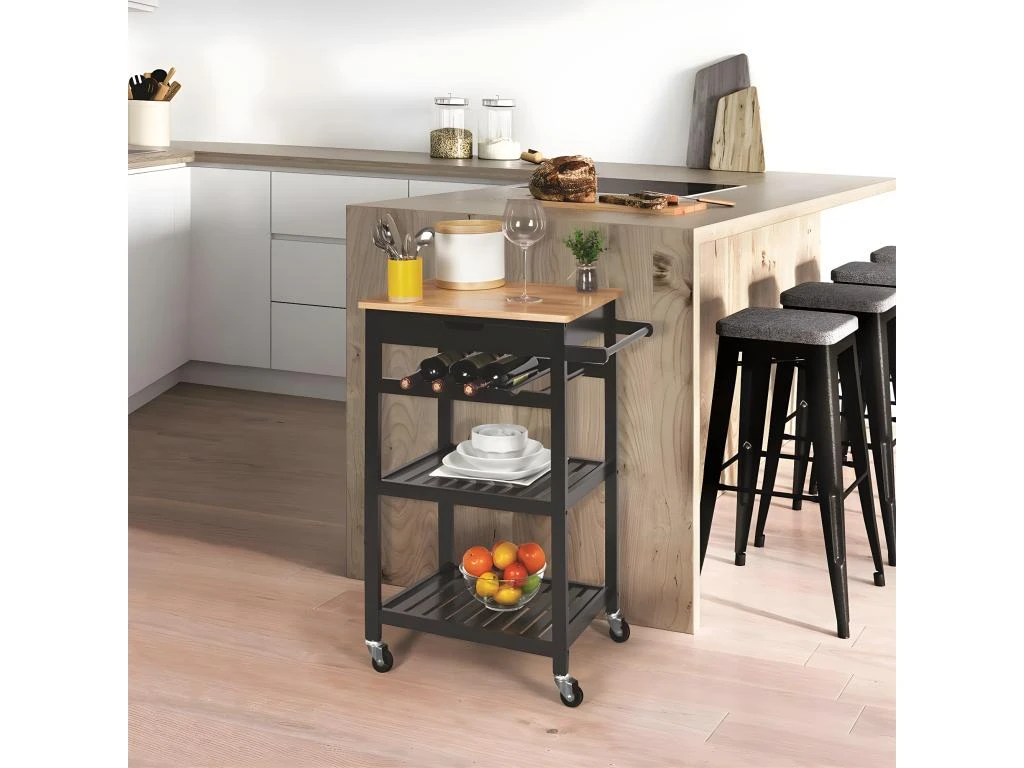 KWIT - Desserte à Roulettes Noire Avec Porte-Bouteilles 3 KWIT - Desserte à Roulettes Noire Avec Porte-Bouteilles