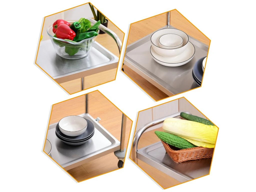 HOMCOM Chariot De Service Desserte De Cuisine à Roulettes 2 étagères 71L X 41l X 81H Cm Acier Inox. Chromé 7 HOMCOM Chariot De Service Desserte De Cuisine à Roulettes 2 étagères 71L X 41l X 81H Cm Acier Inox. Chromé – Image 5