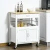 Desserte De Cuisine Multi-rangements - Dim. 73L X 50l X 91H Cm - Poignées Métal MDF Blanc Plateau Bois Bambou Verni -Electroménager Soldes meuble de rangement 9437659