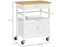 Desserte De Cuisine Multi-rangements - Dim. 73L X 50l X 91H Cm - Poignées Métal MDF Blanc Plateau Bois Bambou Verni -Electroménager Soldes meuble de rangement 9437663