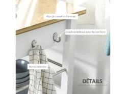 Desserte De Cuisine Multi-rangements - Dim. 73L X 50l X 91H Cm - Poignées Métal MDF Blanc Plateau Bois Bambou Verni -Electroménager Soldes meuble de rangement 9437665