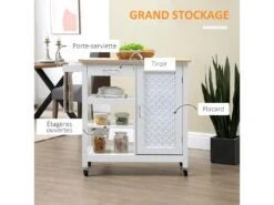 Desserte De Cuisine Style Contemporain - Porte, Tiroir, 3 étagères - Poignées Métal MDF Blanc Plateau Bois Pin -Electroménager Soldes meuble de rangement 9437717