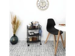 PANIL - Desserte à Roulettes Métallique Noire 3 Niveaux -Electroménager Soldes meuble de rangement 9873975