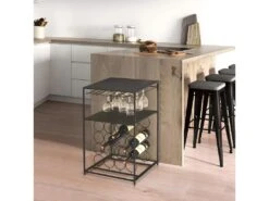 DIVEN - Desserte Porte-Bouteilles Métallique Noire -Electroménager Soldes meuble de rangement 9874101