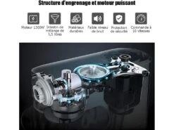 Robot Pâtissier 1300w,220-240v~50/60hz Avec Bol D'acier Inox 5,5l, Vitesse Réglable à 10 Niveaux -Electroménager Soldes petit electromenager 22020311