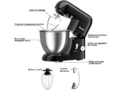 Robot Pâtissier 1300w Avec Bol D'acier Inox 4l, Vitesse Réglable à 6 Niveaux -Electroménager Soldes petit electromenager 22020319