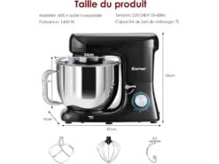 Robot Pâtissier 1400w Avec Bol 7l Batteur Electrique En Inox Et Abs à 6 Vitesses Réglables Avec Fouet -Electroménager Soldes petit electromenager 22020403