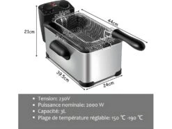 Friteuse Electrique En Acier Inoxydable 3 L 2000w Avec 1,6kg De Frites -Electroménager Soldes petit electromenager 22021281