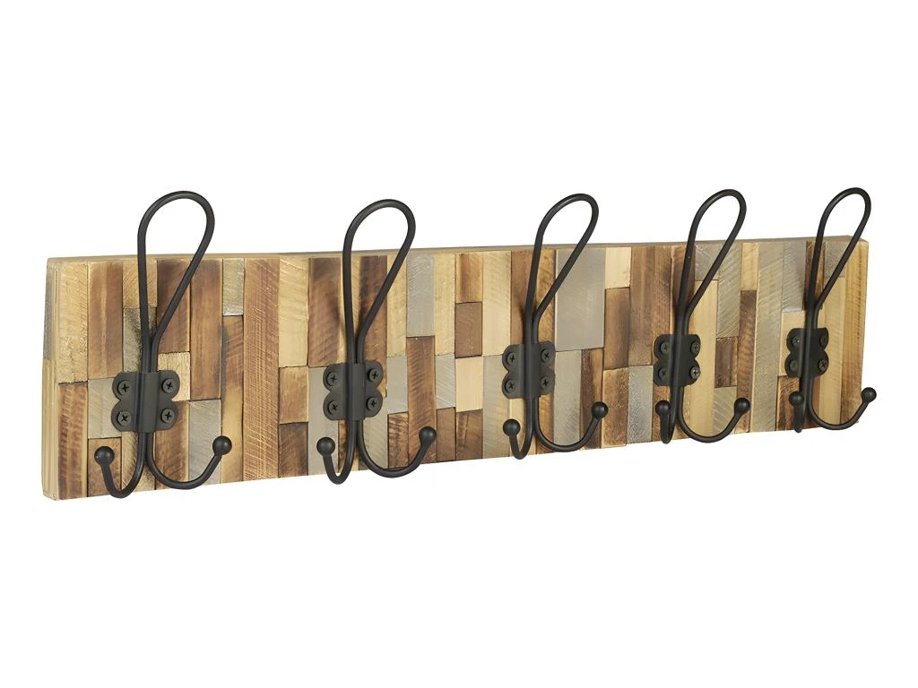 Patère 5 Crochets En Bois Et Fer ECOLIER - 61,5x7x19 Cm - Noir Et Naturel 4 Patère 5 Crochets En Bois Et Fer ECOLIER - 61,5x7x19 Cm - Noir Et Naturel – Image 2