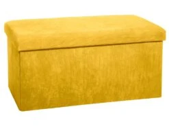 2 En 1 Pouf Pliant Double Et Coffre De Rangement Velours Côtelé Ocre H 38 Cm