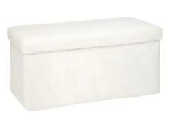 Pouf Et Coffre De Rangement En Bois Et Fourrure Blanche 76 X 38 Cm