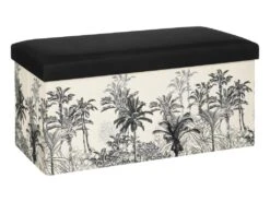 Pouf Et Coffre De Rangement En Bois Et Tissu Imprimé Noir & Blanc 76 X 38 Cm