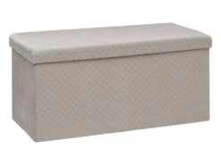 2 En 1 Pouf Pliant Double Et Coffre De Rangement En Velours Beige Lin 76 X 38 Cm