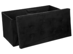 2 En 1 Pouf Pliant Double Et Coffre De Rangement Velours Noir 76 X H 38 Cm -Electroménager Soldes pouf 9609251