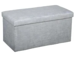 2 En 1 Pouf Pliant Double Et Coffre De Rangement Gris Clair Aspect Lin 76.6 X H 37.5 Cm