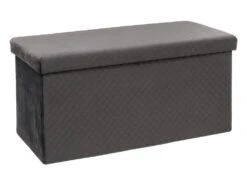 2 En 1 Pouf Pliant Double Et Coffre De Rangement En Velours Gris 76 X 38 Cm