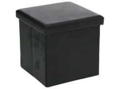 2 En 1 Pouf Pliant Et Coffre De Rangement Vinyle Noir 38 X H 37.5 Cm