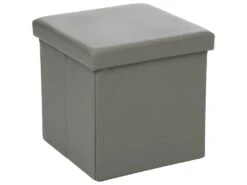 2 En 1 Pouf Pliant Et Coffre De Rangement Vinyle Gris 38 X H 37.5 Cm