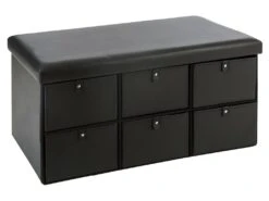Pouf Pliant Double Avec 6 Tiroirs Coloris Noir 76.5 X H 38 Cm