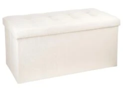 2 En 1 Pouf Pliant Double Et Coffre De Rangement Beige Aspect Lin 76 X H 38 Cm