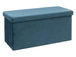 2 En 1 Pouf Pliant Double Et Coffre De Rangement En Velours Bleu 76 X 38 Cm