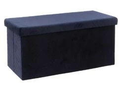 2 En 1 Pouf Pliant Double Et Coffre De Rangement En Velours Marine 76 X 38 Cm