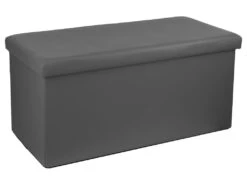 2 En 1 Pouf Pliant Double Et Coffre De Rangement Vinyle Gris 76.6 X H 37.5 Cm