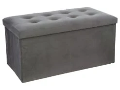 2 En 1 Pouf Pliant Double Et Coffre De Rangement Velours Gris Foncé 76 X H 38 Cm