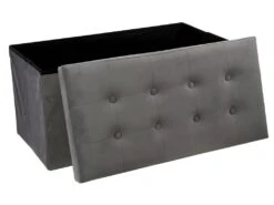 2 En 1 Pouf Pliant Double Et Coffre De Rangement Velours Gris Foncé 76 X H 38 Cm -Electroménager Soldes pouf 9610327