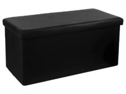 2 En 1 Pouf Pliant Double Et Coffre De Rangement Vinyle Noir 76.6 X H 37.5 Cm