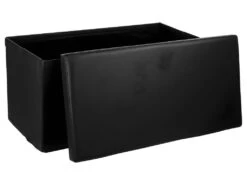 2 En 1 Pouf Pliant Double Et Coffre De Rangement Vinyle Noir 76.6 X H 37.5 Cm -Electroménager Soldes pouf 9610641