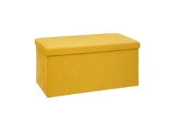 2 En 1 Pouf Pliant Double Et Coffre De Rangement En Velours Jaune 76 X 38 Cm