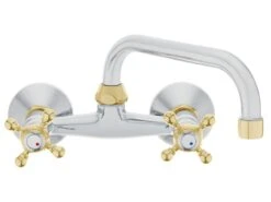 Robinet Mur D'eau Avec Mitigeur à Têtes Croisées Chrome/Or