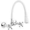 Robinet Mural Avec Bec Flexible Et Mitigeur à Têtes En Croix Blanc/Chrome -Electroménager Soldes robinet 15027011