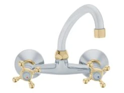 Robinet Avec Bec Type-F Et Mitigeur à Têtes Croisées Chrome/Or