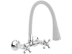 Robinet Mural Avec Bec Flexible Et Mitigeur à Têtes En Croix Gris/Chrome