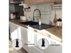 Plimo Mitigeur évier à Douchette Chromé Noir - Essebagno -Electroménager Soldes robinet 20127107