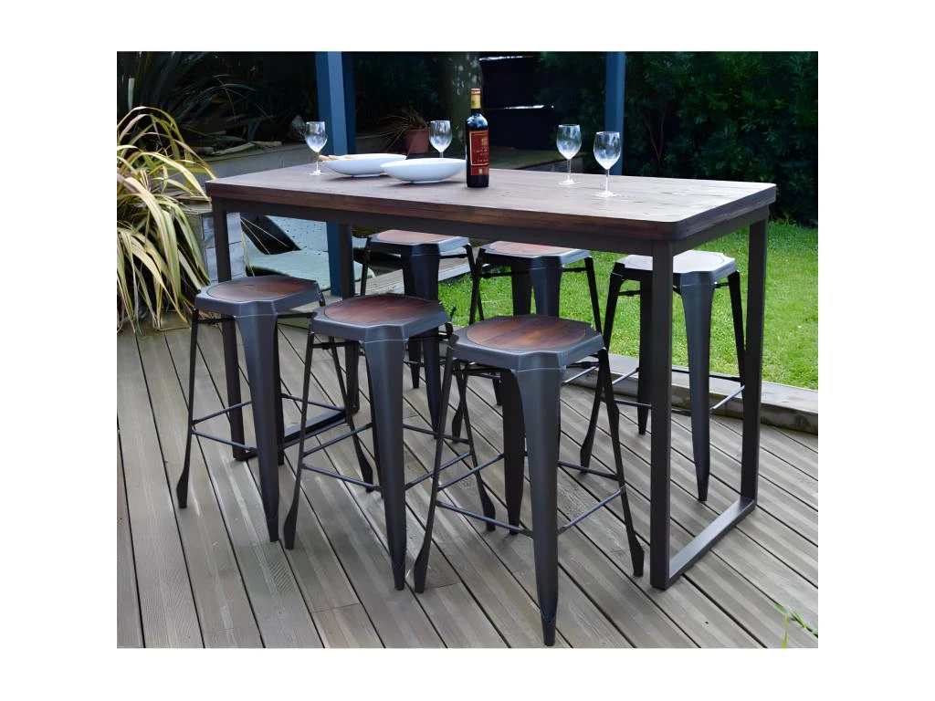 NEVADA - Mange Debout 180 Cm Acier/bois Massif Foncé 5 NEVADA - Mange Debout 180 Cm Acier/bois Massif Foncé – Image 3